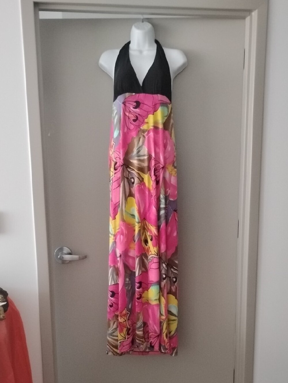 Vibrant Pink Floral Butterfly Maxi Dress